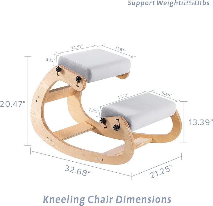 VDNEND Ergonomic Office Kneeling Chair,Wooden Posture Knee Desk Chair for Work,Yoga Rocking Chairs for Relieve Back Pain,Kneel Adjustable Chair for Gaming,Home