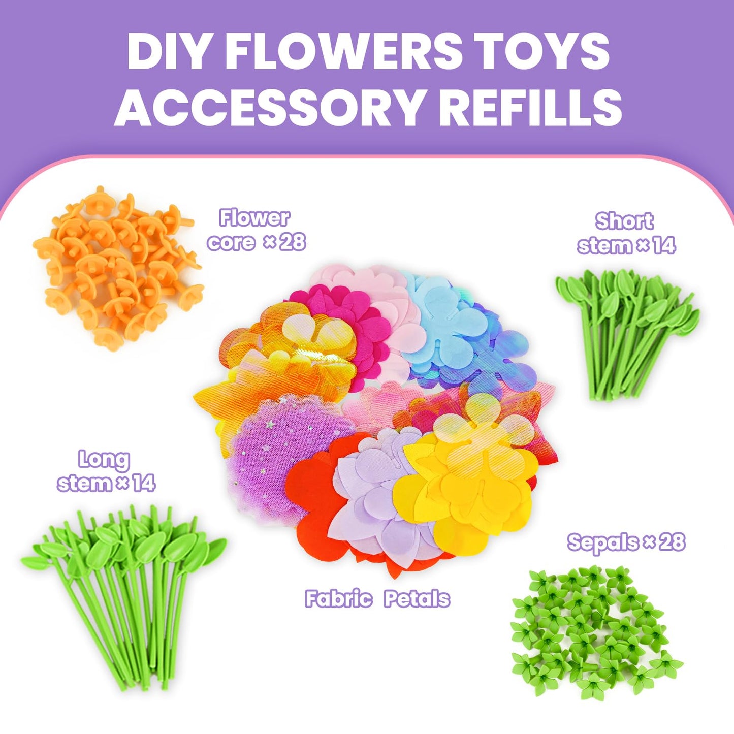 windpaint DIY Fabric Flower Bouquets Toys Accessories, DIY Craft Kits Flowers Accessories for Toddler Kids,Birthdays Gifts (Colorful)