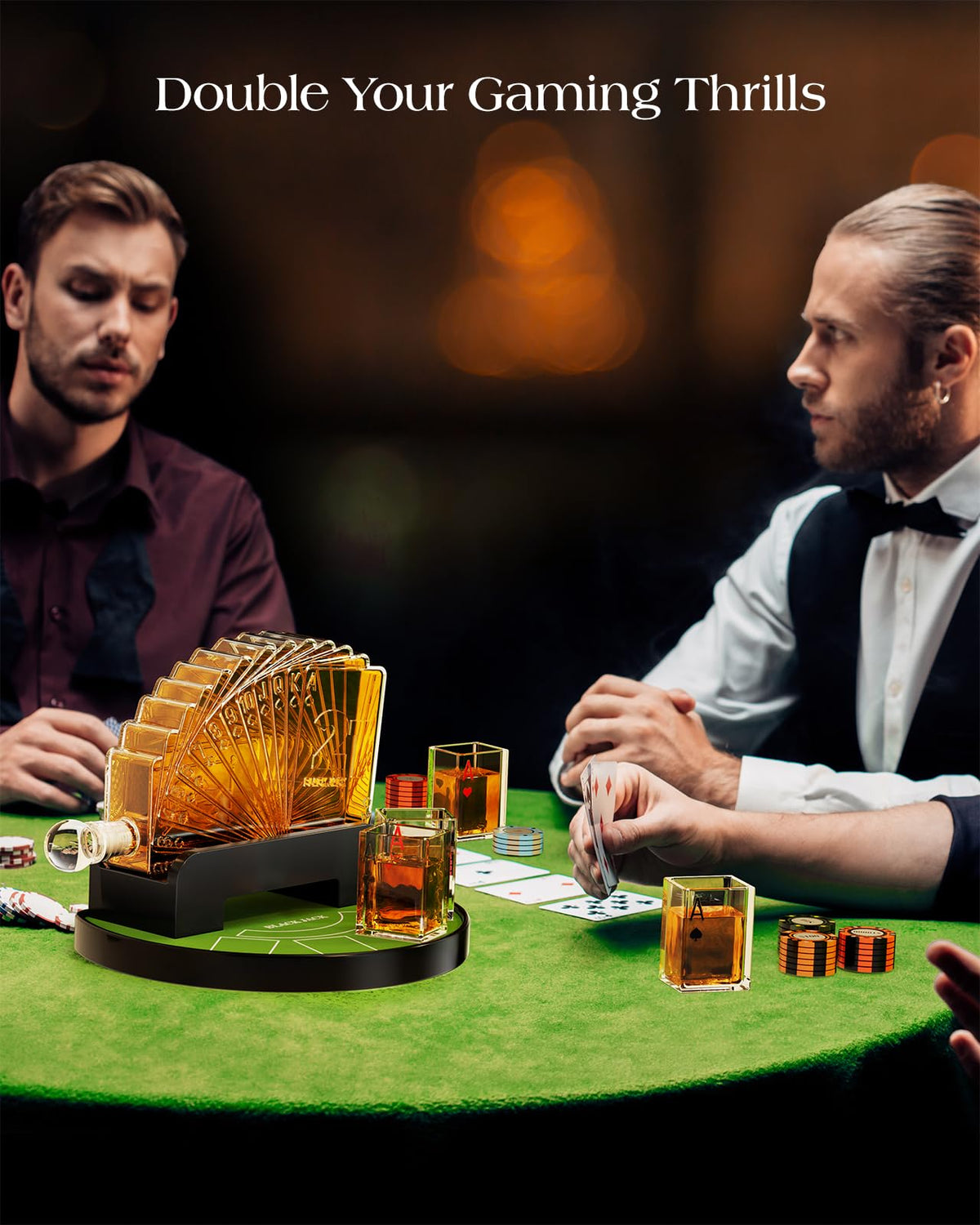 Kollea Blackjack Whiskey Decanter Set, 37.2 Oz Casino Style Decanter with 4 Glasses, Liquor Dispenser, Funny Birthday Gifts for Men Dad, Him, Boyfriend, Poker Game Night Essentials, Bar, Party Decor