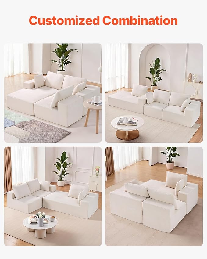 VEVOR Modular Sectional Sofa, Sectional Couch for Living Room, L Shaped Sofa with High Rebound Sponge, Cloud Couch with Cushion for Living Room, Apartment, Beige