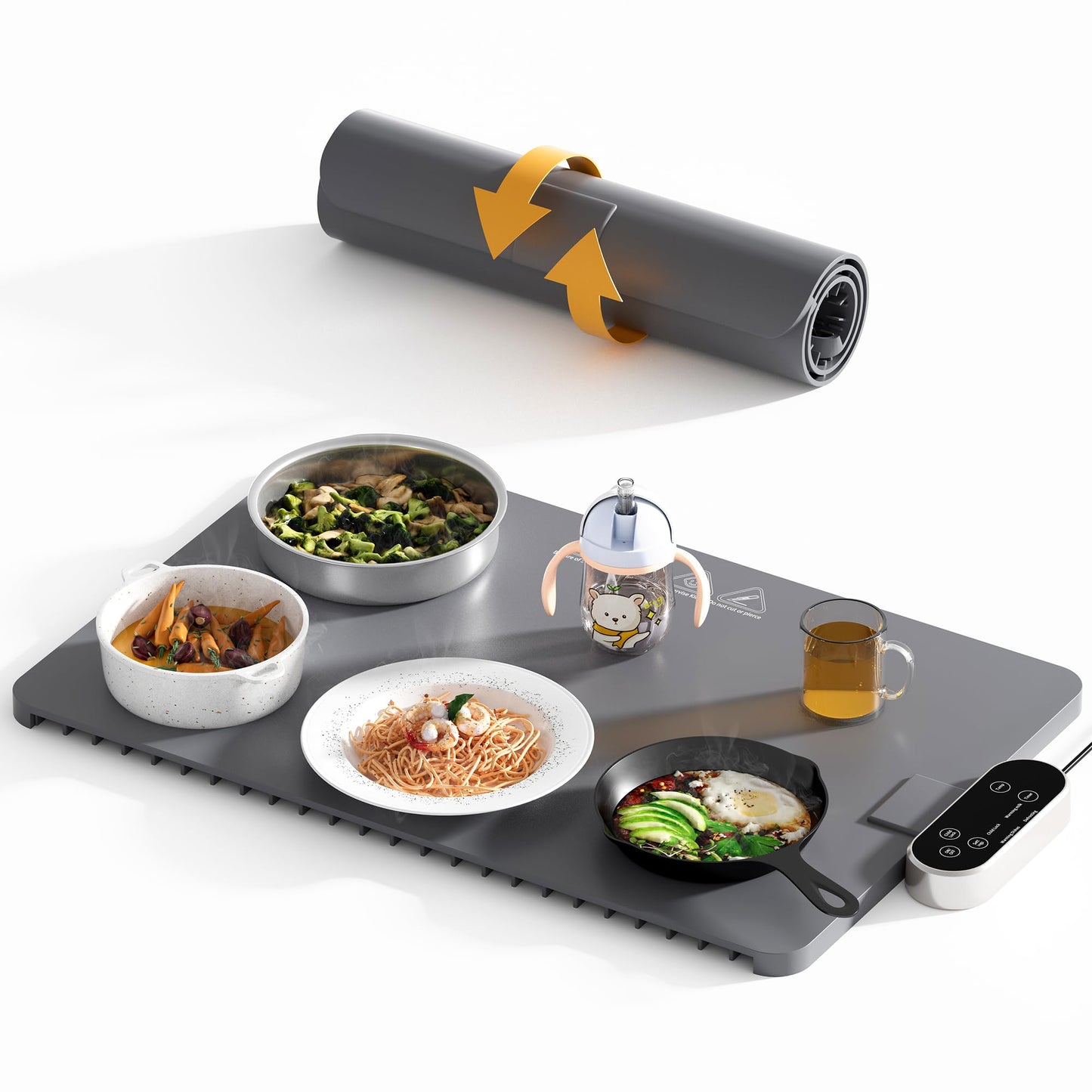 Food Warming Mat, Silicone Full Surface Heating Warming Mat for Food with 6 Temperature Settings, Timer and Child Lock, Electric Roll Up Food Warmers Tray for Parties Buffet,Home and Commercial Use.