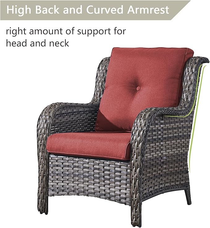 Rilyson Wicker Patio Furniture Sofa Set - 7 Piece Rattan Outdoor Patio Sectional Conversation Sets with 2 Sofa,2 Armrest Chairs,1 Coffee Table and 2 Ottomans for Porch Deck Garden(Mixed Grey/Red)