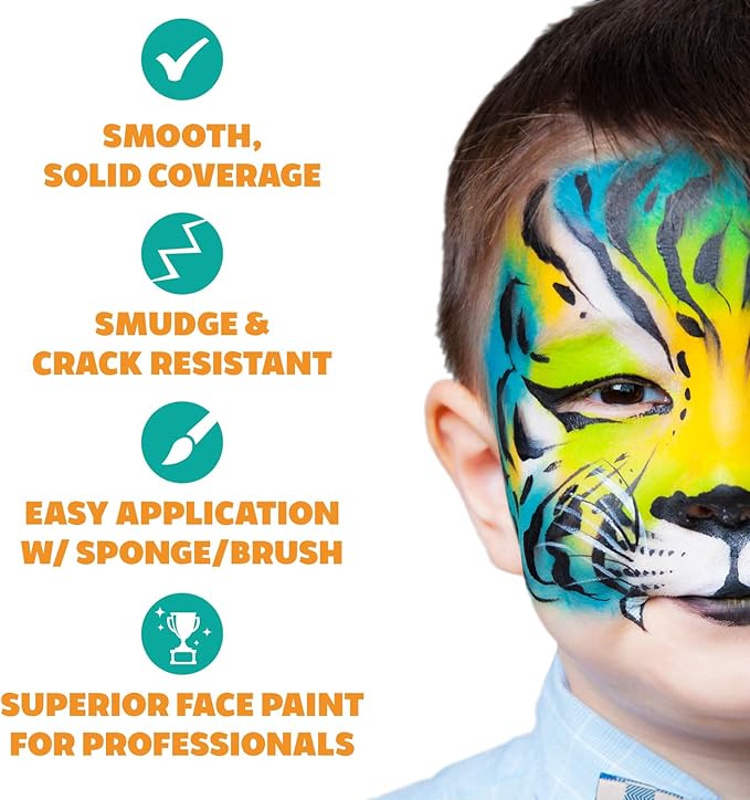 Kraze FX Halloween Black and White Face Paint Set, Safe Non Toxic Professional Face & Body Painting Kit for Kids Party, Adults, Cosplay, Water Activated Paints Special Effects Makeup