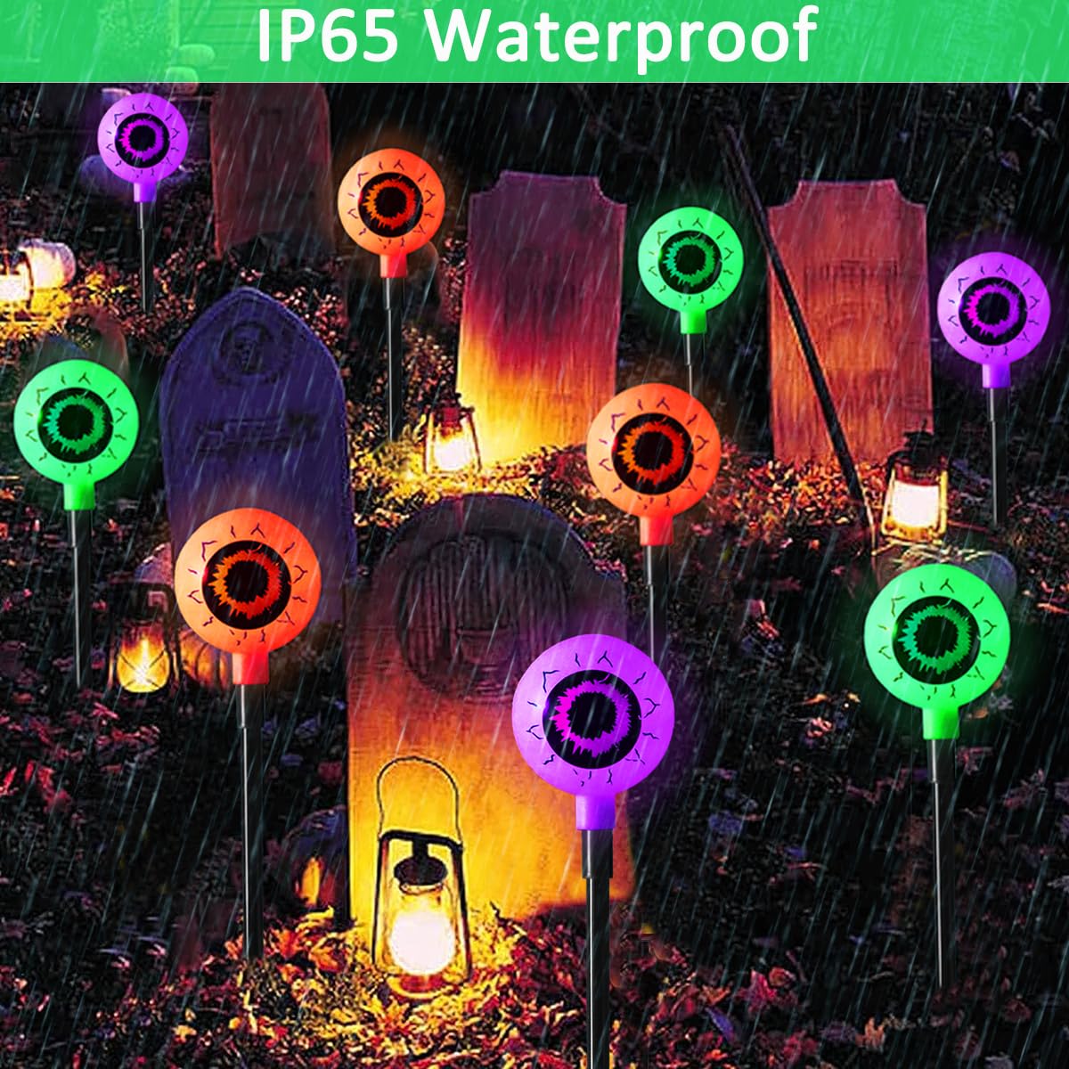 Outdoor Halloween Decorations Set of 6 Solar Garden Lights, Scary Eyeball Solar Landscape Pathway Stake Lights, 8 Modes Waterproof for Halloween Party Home Yard Patio Decorations