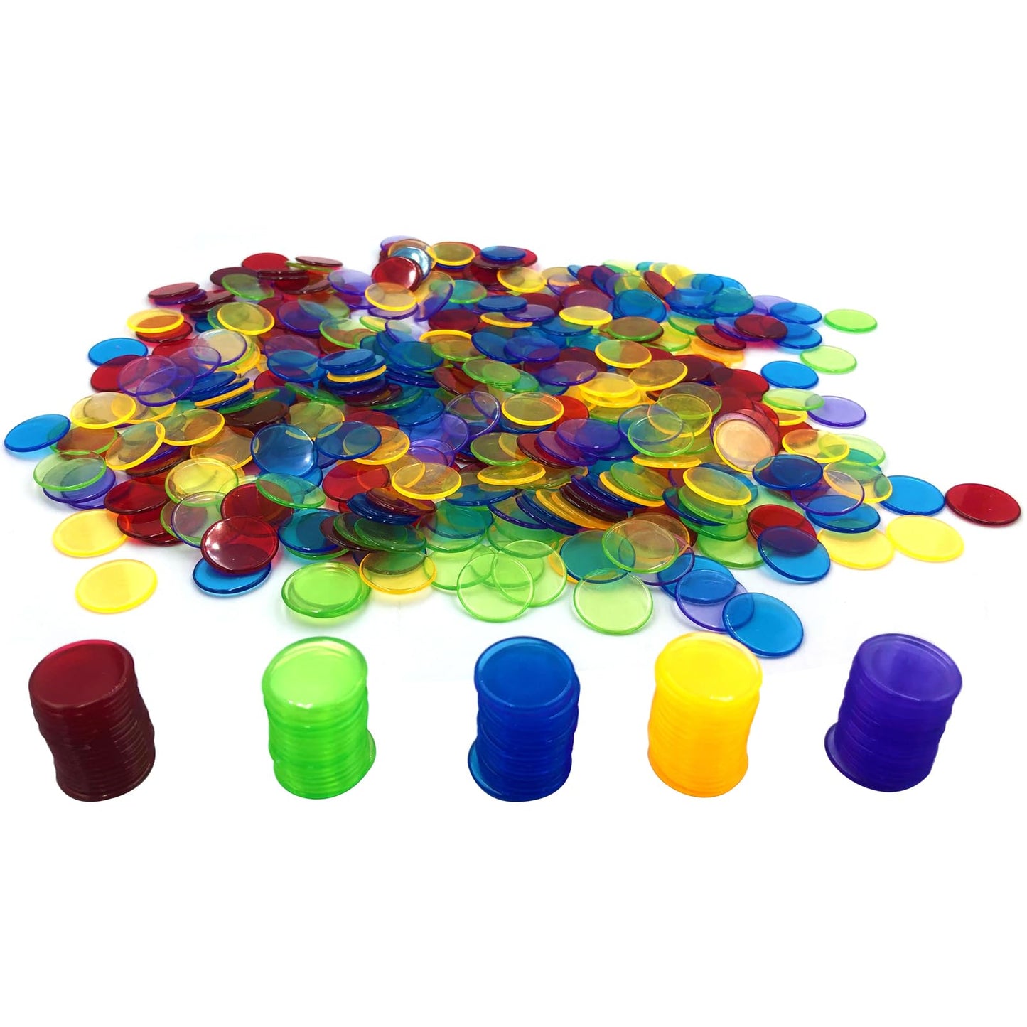 Yuanhe 500 Pieces 3/4 Inch Transparent Counting Chips for Bingo Game, Party, Classroom, Game Night - Mixed Color