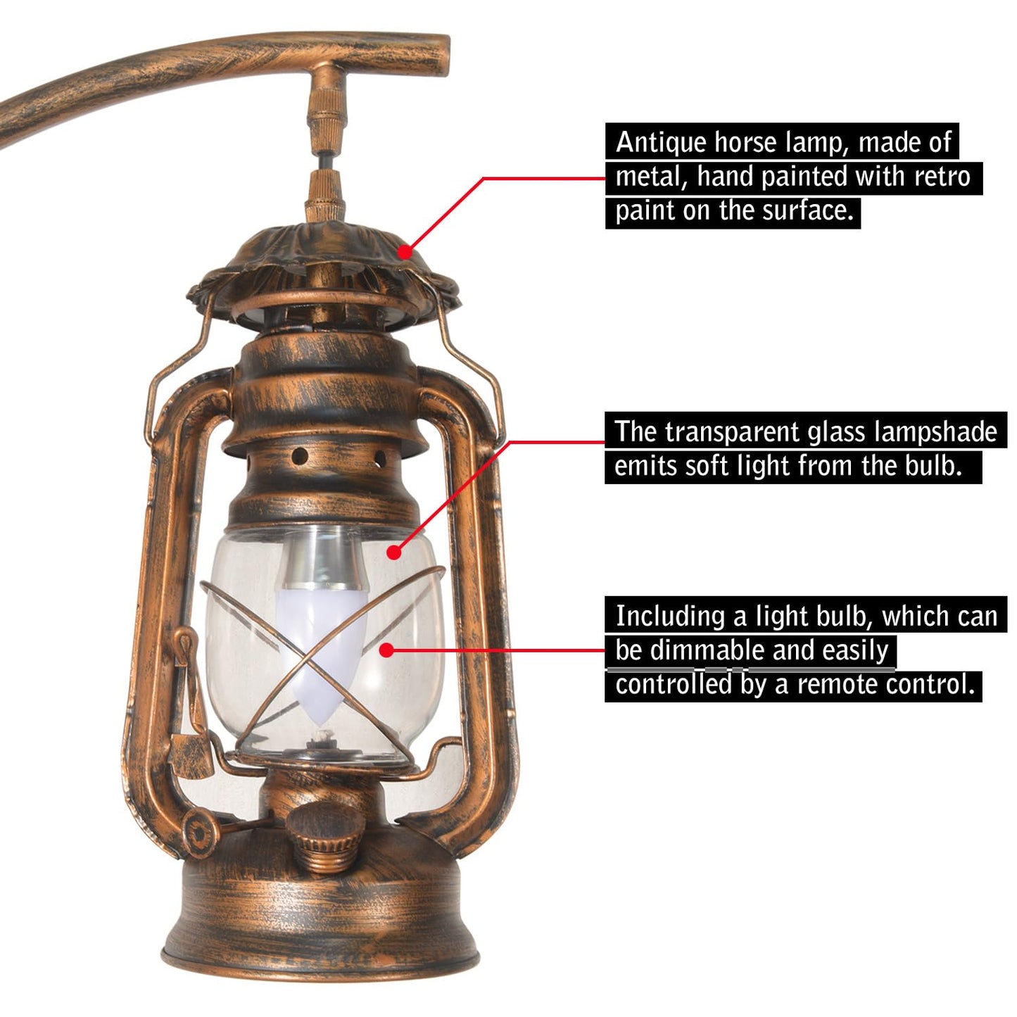 Hsyile Floor Lamp for Living Room Bedroom with Table and Shelves Retro Horse Lantern Floor Lamp Farmhouse Standing Lamp (Red Copper)