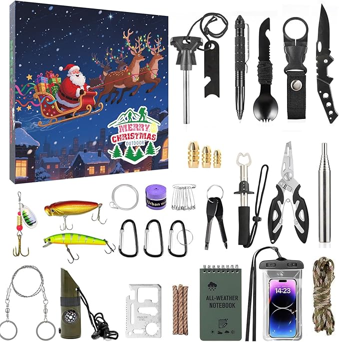 Survival Kit for Teen Men Dad Husband, 24 in 1 Emergency Survival Gear and Equipment, Tactical Tools for Outdoor Camping F...