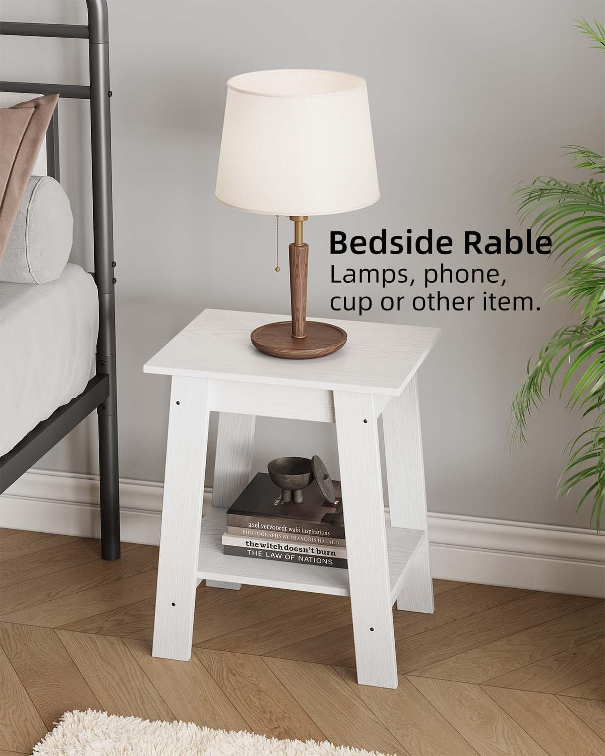 IDEALHOUSE End Table, Narrow Side Table with 2 Tier Storage Shelf, Small Space Side Table for Farmhouse Bedroom, Studio Apartment, Entryway, White