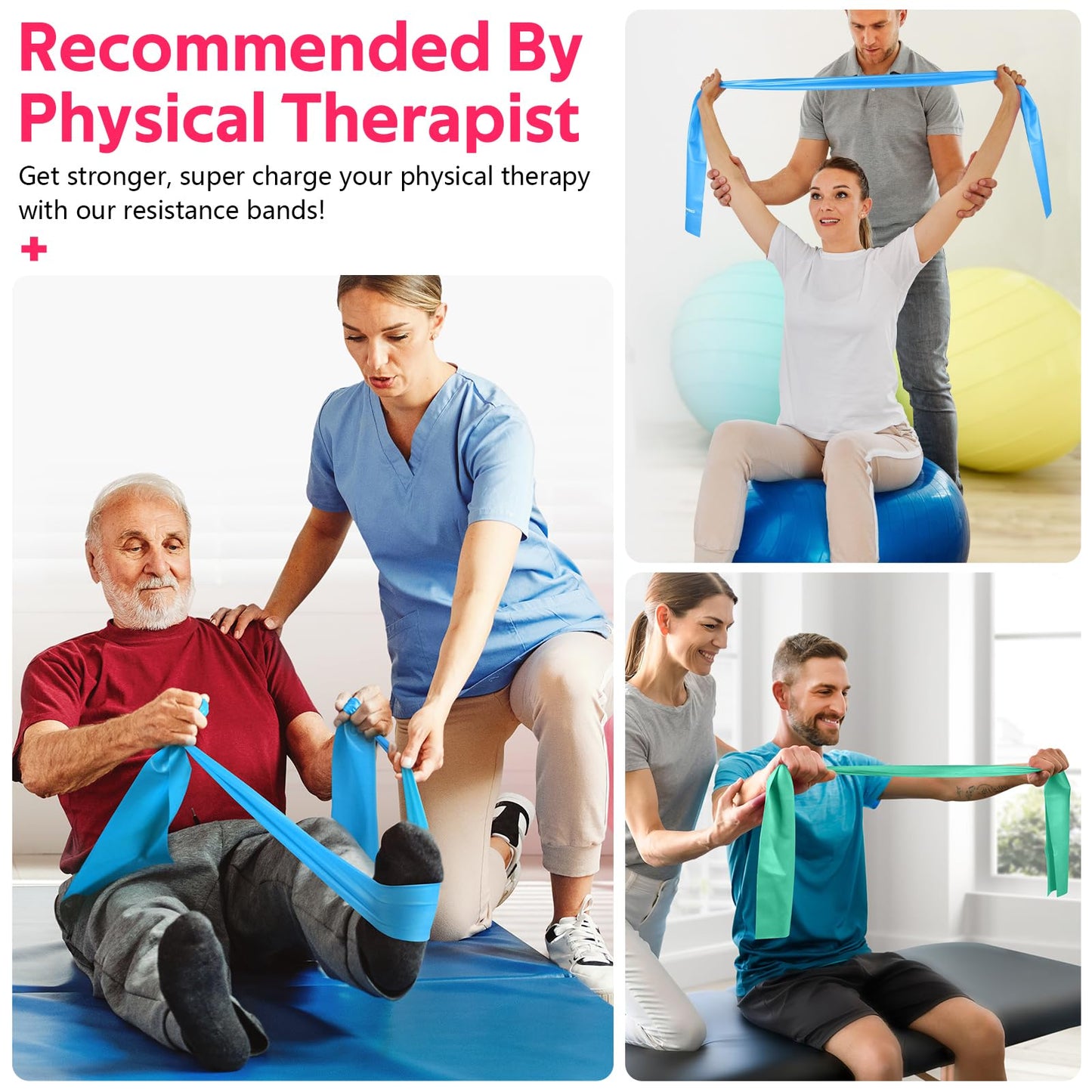Resistance Bands for Working Out, Exercise Bands for Physical Therapy, Stretch, Recovery, Pilates, Rehab, Strength Training and Yoga Starter Set