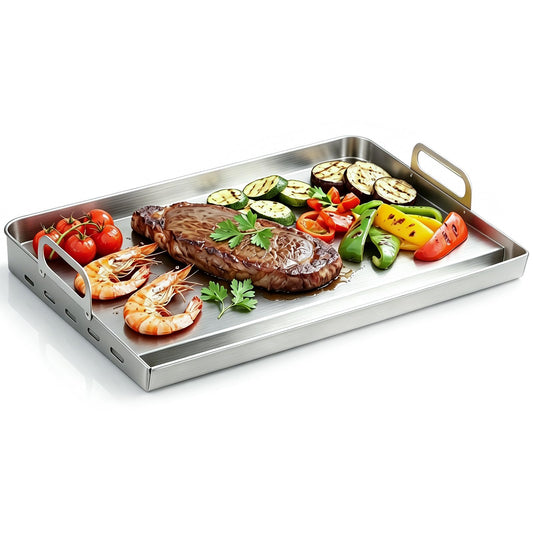 Universal Stainless Steel Griddle For Gas Grill And Gas Stove, 23” X 17” Flat Top Griddle With Handle For Weber, Nexgrill, Charbroils And Kenmore, Gas Griddle For Tailgating, Camping, And Party