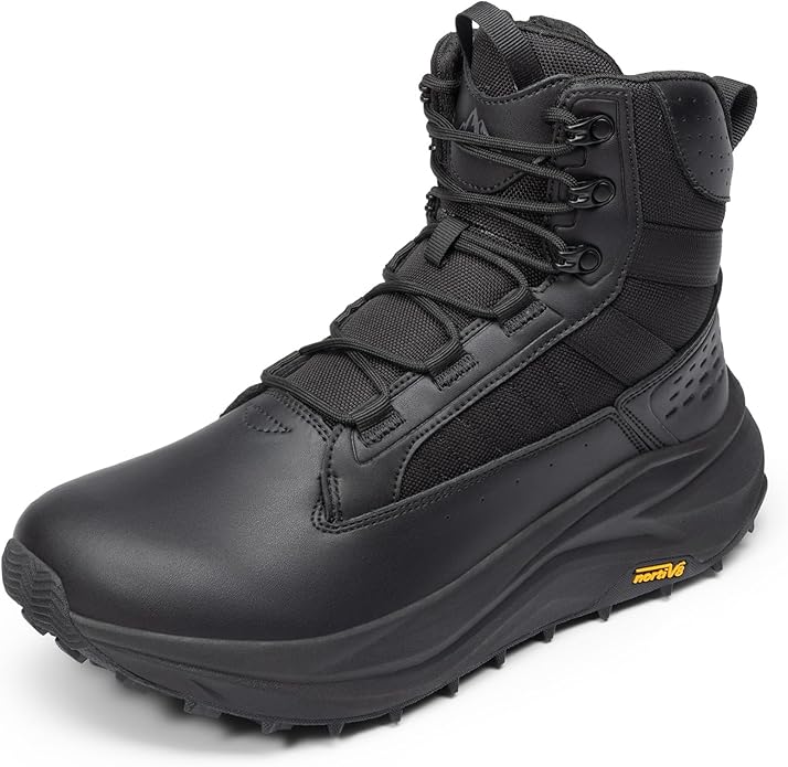 NORTIV 8 Men's Wide Toe Box Work Military Tactical Boots Barefoot Hiking Low Drop Leather Side Zipper Motorcycle Combat Bo...