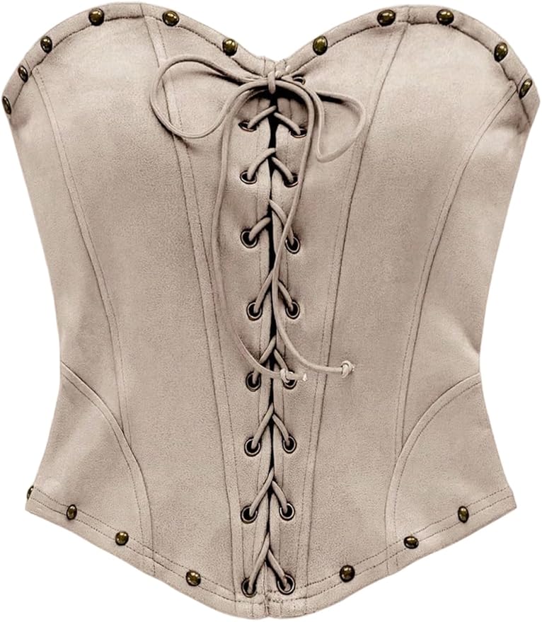 Milumia Women's Faux Suede Lace Up Tube Top Boho Strapless Sleeveless Western Crop Corset Tops