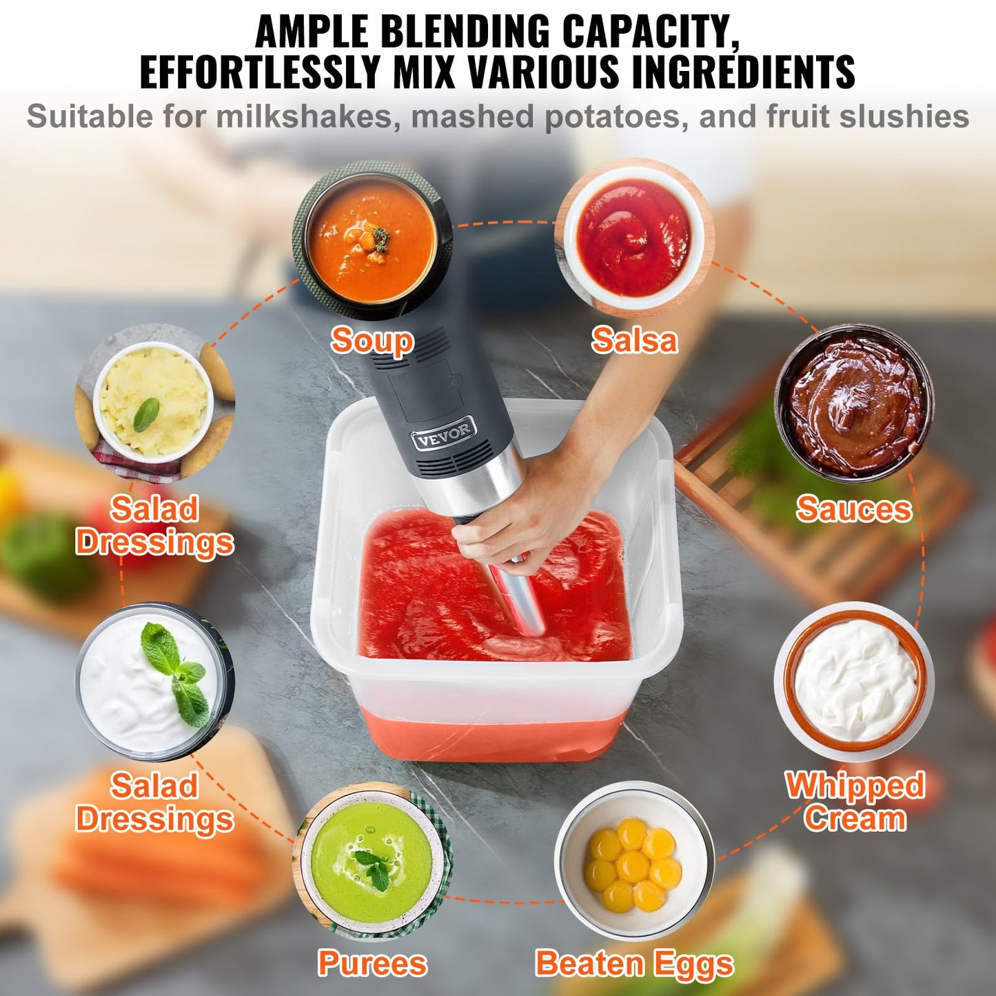 VEVOR Commercial Immersion Blender, 750W 12" Heavy Duty Hand Mixer, Variable Speed Kitchen Stick Mixer with 304 Stainless Steel Blade, Multi-Purpose Blender for Soup, Smoothie, Puree, Baby Food
