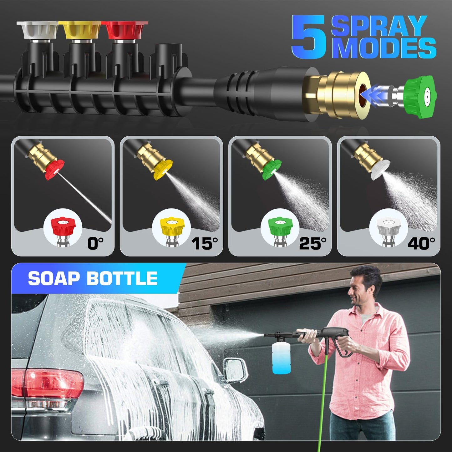 Pressure Cleaner 4800PSI, 4.0GPM Portable Power Cleaner with Foam Cannon,4 Nozzles,33FT Hose and Soap Bottle,Car Wash Machine/Car/Driveway/Patio Clean,Green