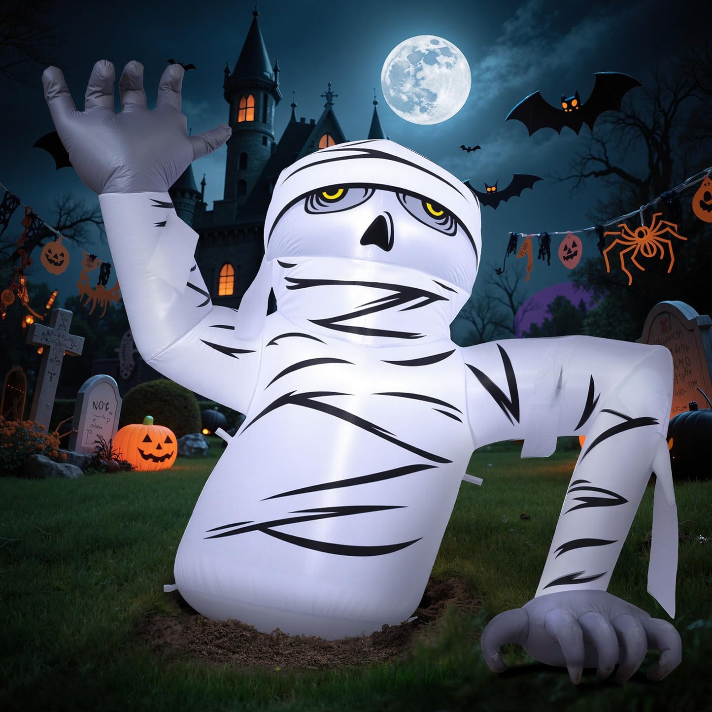 Dawdix 5.2FT Halloween Inflatable Mummy Outdoor Decorations Blow Up Yard Mummy Rising from Ground Decoration with Build-in LEDs for Holiday Party Indoor Outdoor Yard Garden Lawn Lawn