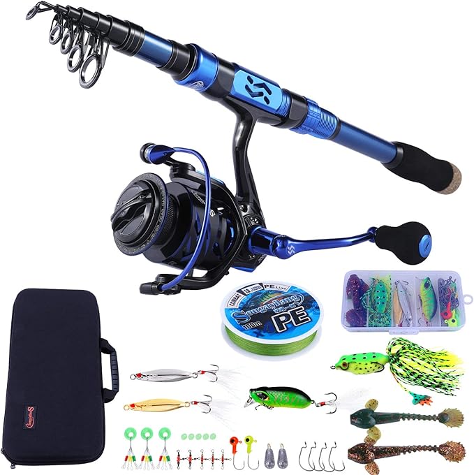 Sougayilang Fishing Rod and Reel Set Carbon Fiber Telescopic Fishing Rod 12+1BB Spinning Reel with Carry Case for Saltwate...