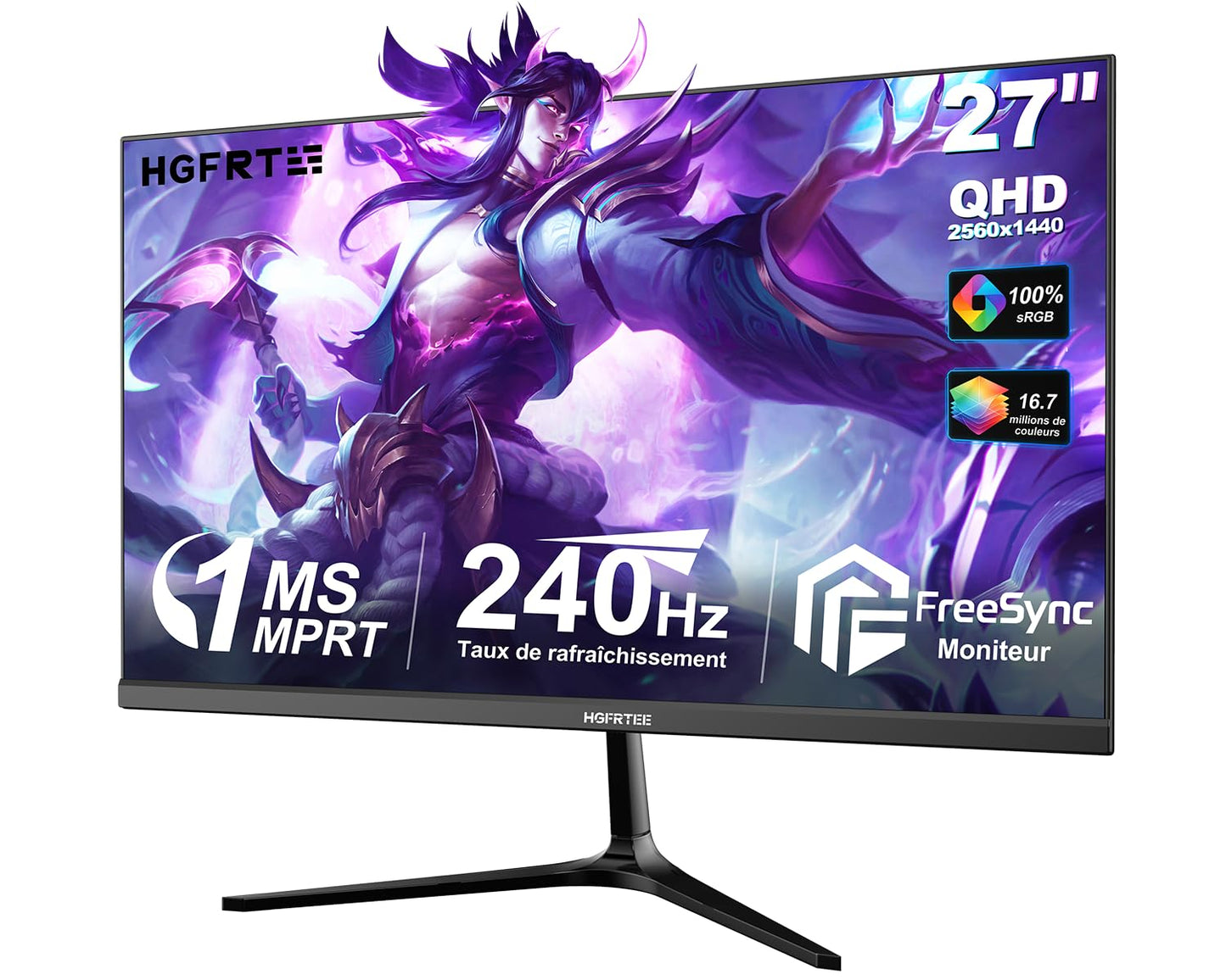 HGFRTEE 27 Inch 240Hz Gaming Monitor, QHD 2560×1440 Fast IPS Computer Monitor, 1ms MPRT, FreeSync, HDMI & DisplayPort, 100% sRGB, VESA Mountable, Ultra-Slim Bezel for FPS Gaming and Office