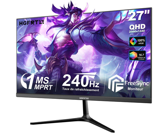 HGFRTEE 27 Inch 240Hz Gaming Monitor, QHD 2560×1440 Fast IPS Computer Monitor, 1ms MPRT, FreeSync, HDMI & DisplayPort, 100% sRGB, VESA Mountable, Ultra-Slim Bezel for FPS Gaming and Office
