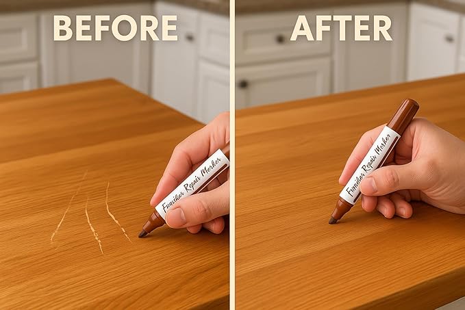 Wood Scratch Repair Kit Markers - 13 Piece Set – Furniture Touch Up Markers and Wax Sticks with Sharpener – for Wood Floor, Table, Cabinet, and Furniture Repair – 6 Colors
