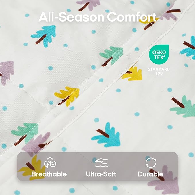 ZonLi Weighted Blanket for Adults (100% Cotton, 60"x80", 15lbs, Queen Size Small Tree Print) High Breathability Heavy Blanket, Soft Material with Premium Glass Beads, All-Season, Easy Care
