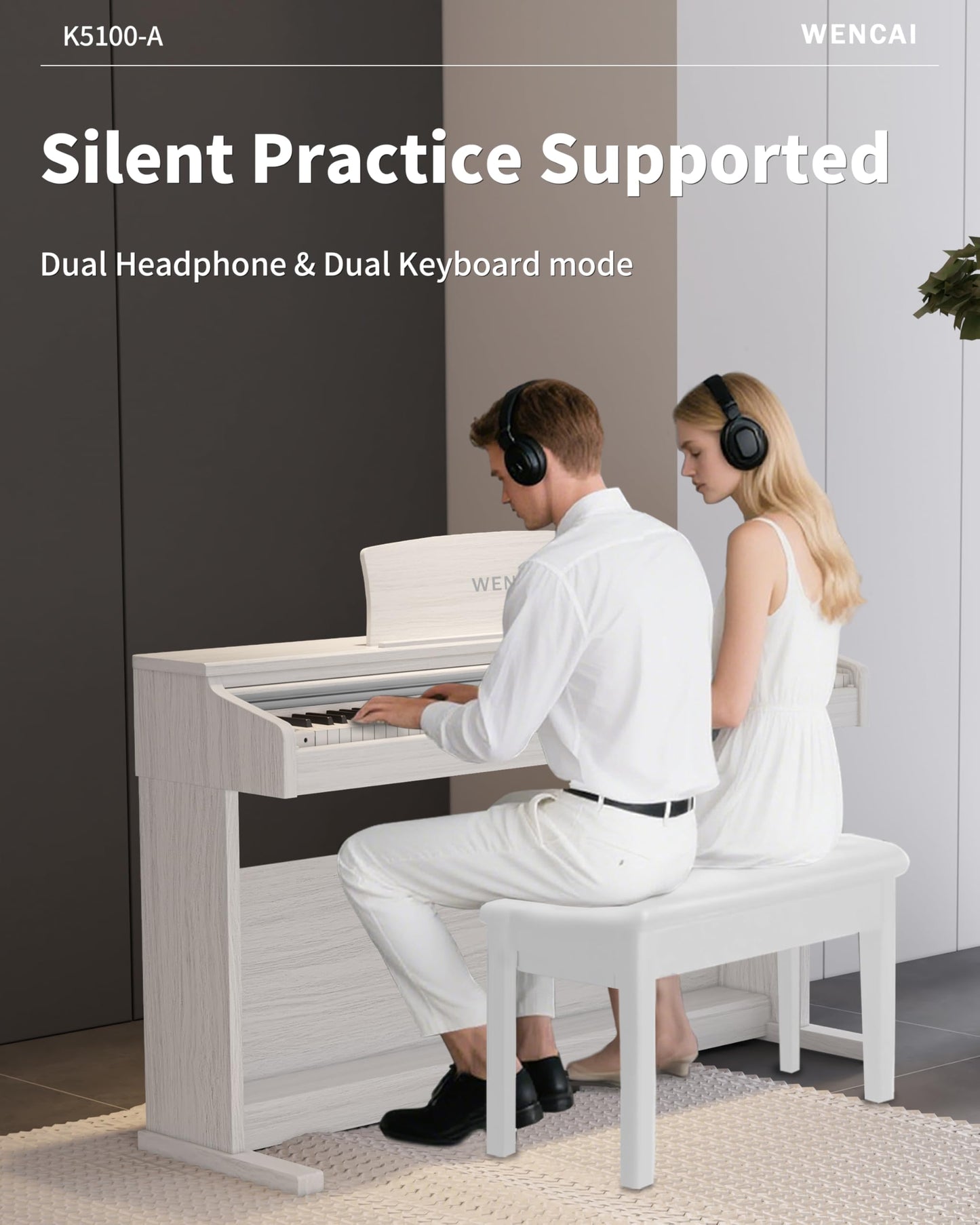WENCAI 88 Keys Digital Piano Hammer Action Weighted Keyboard Piano, Full Size Upright Electric Piano, Wooden Electronic Piano for Beginner Professional, MIDI-USB Support, 3 Pedals, White