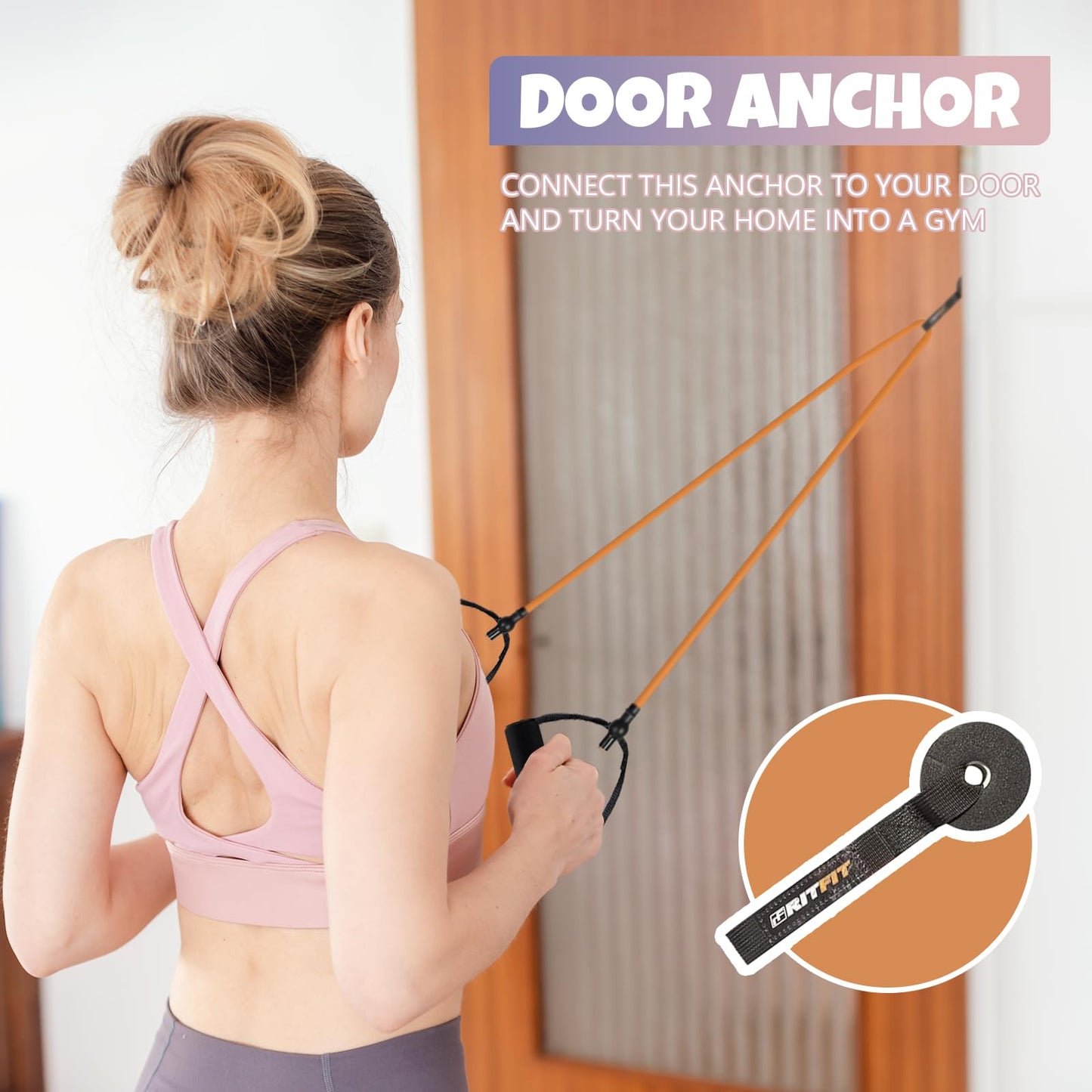 RitFit Single Resistance Exercise Band with Comfortable Handles - Ideal for Physical Therapy, Strength Training, Muscle Toning - Foam Padding Door Anchor and Starter Guide Included (Purple(15-20lbs))
