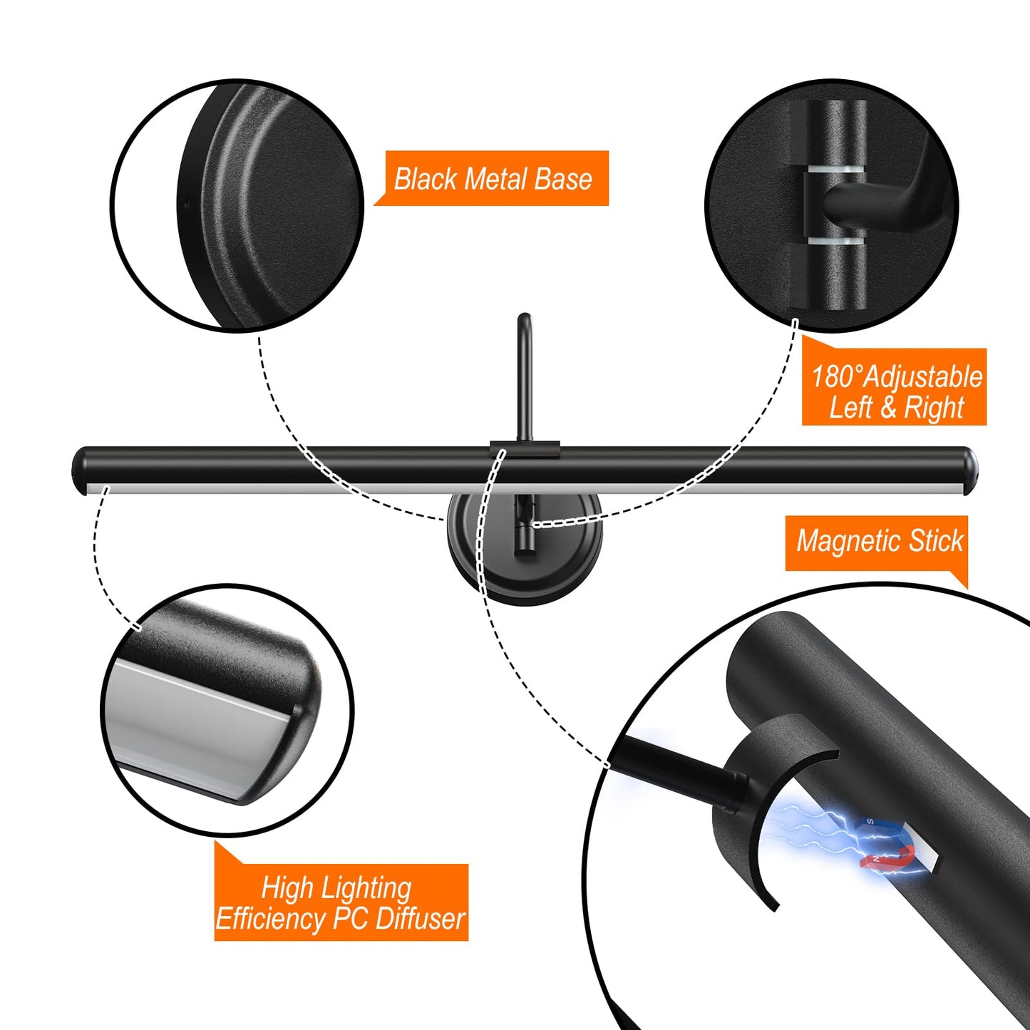 Battery Operated Vanity Light, Magnetic Mount Makeup Mirror Light Bar with Remote, Dimmable 3 Color Temp Timer, 22.8 Inch for Bathroom Bedroom Dressing Table
