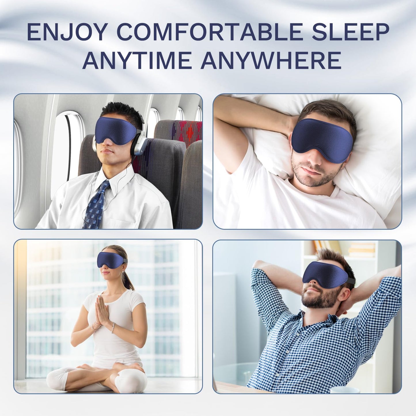 99% Fully Block Out Light Eye Sleep Mask, 3D Deep Contoured Eyes Cover Zero Pressure, Long Lash Extension Eyes Mask with Adjustable Straps for Sleeping Travel Home Nap Rest Women Men (Dark Blue)