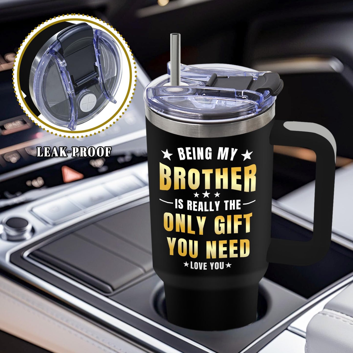 DUUV Birthday Gifts for Brother from Sister, Being Brothers is the Only Gift Tumbler for Men 40 Oz, Big Brother Gifts for Thanksgiving Christmas, Funny Gag Gift for Bro, 1PCS