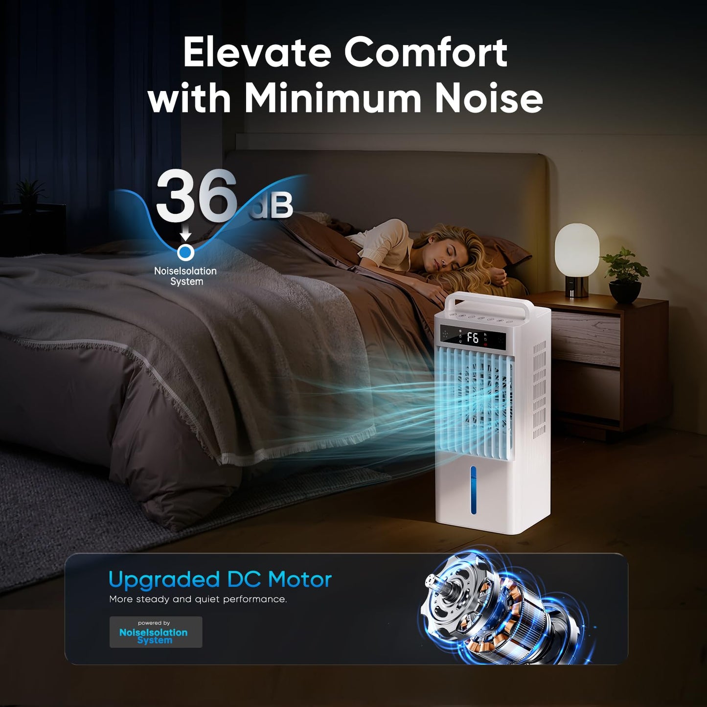 Ashihoti Official Portable Air Conditioners, 4-IN-1 Swamp Cooler, Evaporative Air Cooler, 6 Speeds & 3 Modes, 3-Gal Water Tank for Cooling, 15-20 FT/S Remote Control, Portable Air Cooler for Indoors