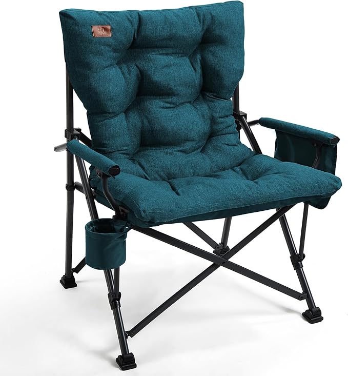 EVER ADVANCED Padded Oversized Folding Camping Chair for Adults, Heavy Duty Lawn Chair with Side Pockets, Portable Collaps...