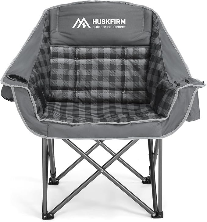 Huskfirm Oversized Camping Chair Padded Camping Chairs Heavy-Duty Foldable Camping Chairs with Cup Holder and Cooler Bag P...