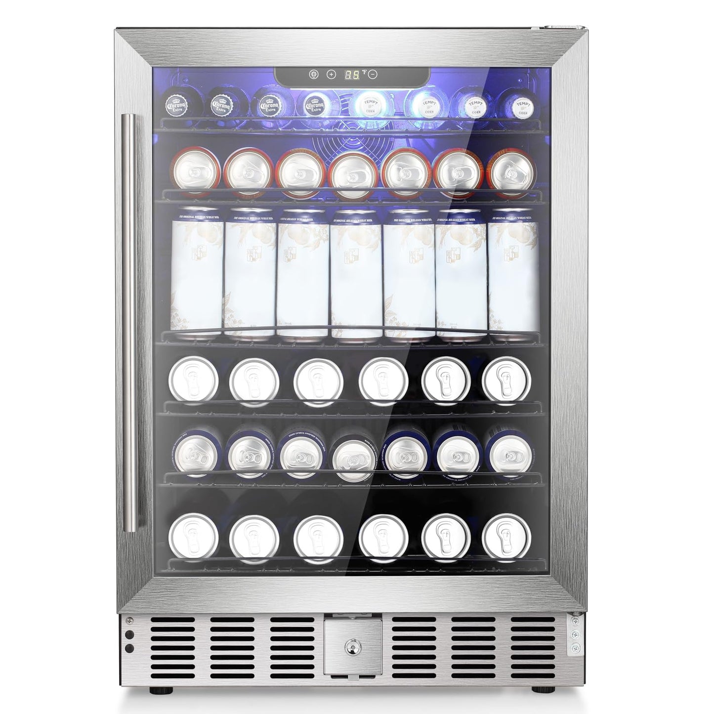 COWSAR 24 Inch Wine Cooler, 46 Bottles Commercial Wine Fridge, Tall Freestanding/Built-in Beverage Refrigerator Drink Fridge with Dual-Layer Digital Temp Control Glass Door, Removable Wooden Shelves