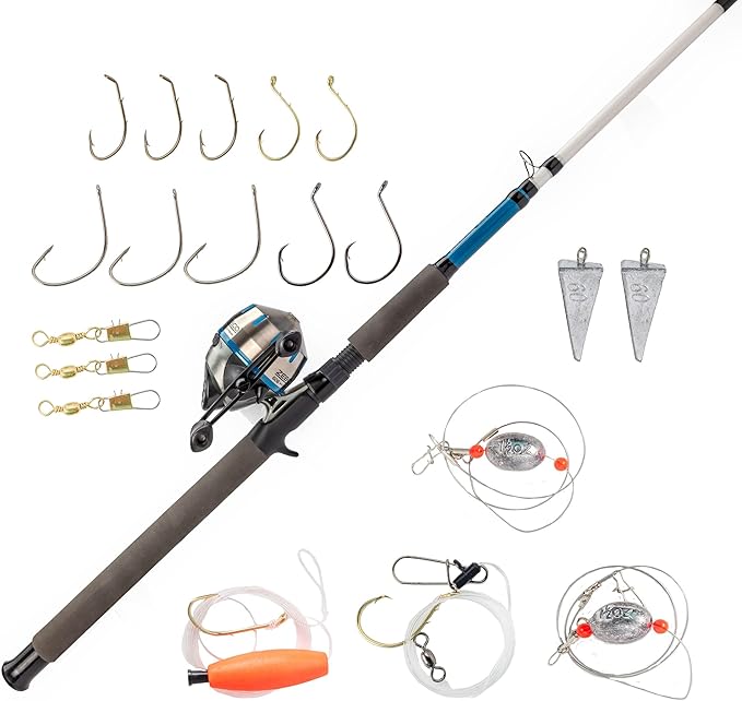 Zebco 606 Salt Fisher Spincast Reel and Fishing Rod Combo, 7-Foot 2-Piece Telescopic Rod, Med-Heavy Power, Mod-Fast Actio...
