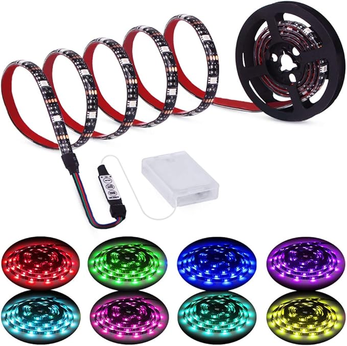 XYOP Led Strip Lights Battery Powered RGB 2M 6.56ft Battery Operated Led Battery Lights with 3 Keys Controller Waterproof ...