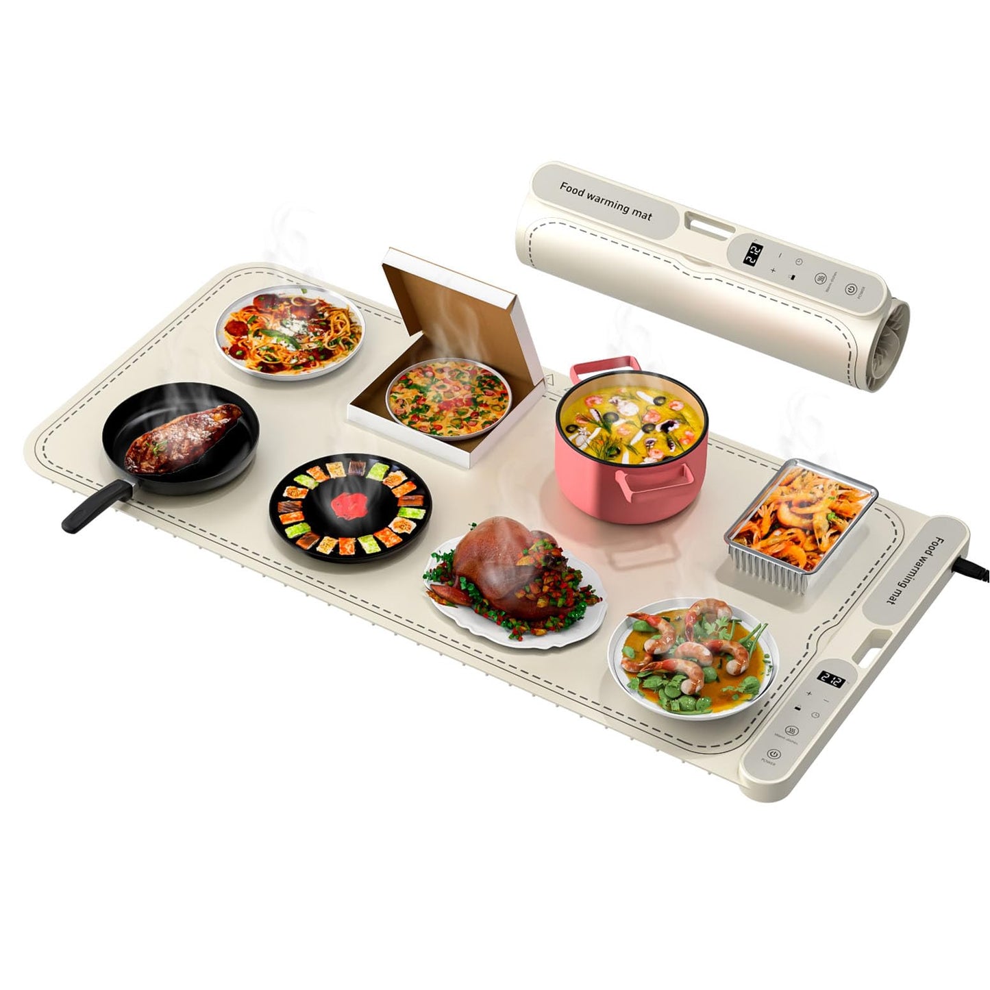 Warming Mat for Food - Electric Warming Tray, XL(32"x15") Food Warmer Mat with Fast Full Surface Heating, Silicone Heating Mat for Party Buffet, Great Gift for Women, Hosts, New Homeowners (Beige)