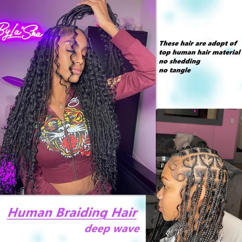 Boho Human Braiding Hair Curly for Boho Braids Bohemian 100% Human Hair for Braiding Wet and Wave Deep Wave Bulk Human Hair for Boho Knotless Braids No Weft 2 Bundles