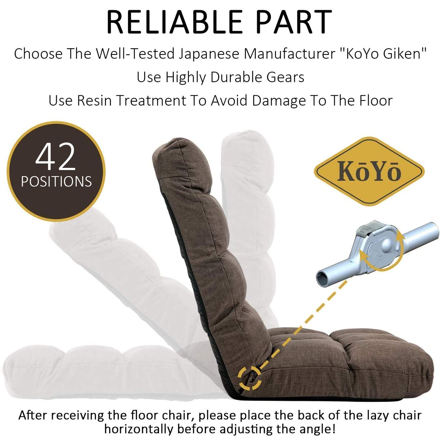 FLOGUOR Floor Chair, Floor Lounger Chair 42-Position Recliner Adjustable Foldable Video Gaming Meditating, Reading, Padded Comfortable Seat, Indoors (Brown) 8812CO