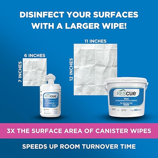 REScue One-Step Disinfectant Cleaner & Deodorizer Wipes for Vet Use – Cleaner for Kennels, Litter Boxes, Vet Offices, Pet Grooming Surfaces – Extra Large Wipes, 160-Count Bucket (1 Pack)