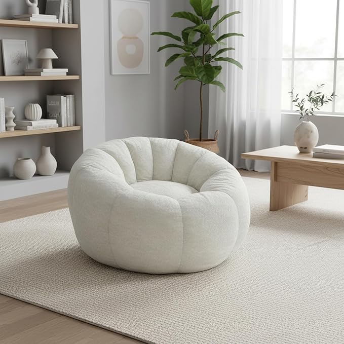 Giant Bean Bag Chair for Adults – Large Comfy Stuffed Sofa Seat with Spacious Design for Reading, Gaming, or Relaxing (Beige)