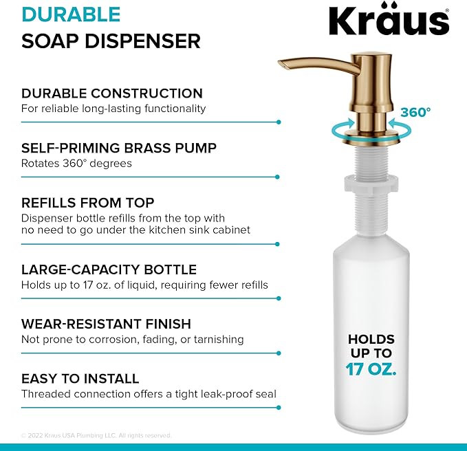 KRAUS Kitchen Soap and Lotion Dispenser in Brushed Brass, KSD-54BB