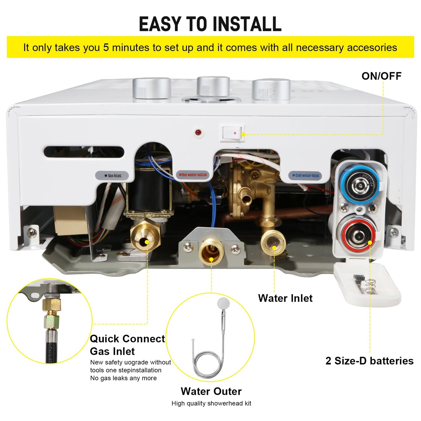 Tankless Water Heater Propane 4.21GPM 16L Outdoor Portable GasHot Water Heater Instant Propane Water Heater with Digital Display Multi-Protection for Camping Trips Boat Cabins