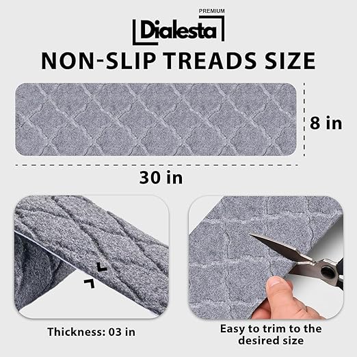 Stair Treads for Wooden Steps Indoor, Includes 15 Non-Slip Carpet Mat 8x30in with 5 Motion Sensor Lamps, Peel & Stick Carpet Stair Treads,Safety Stair Rugs for Kids, Elderly and Pets (Smoke Gray)