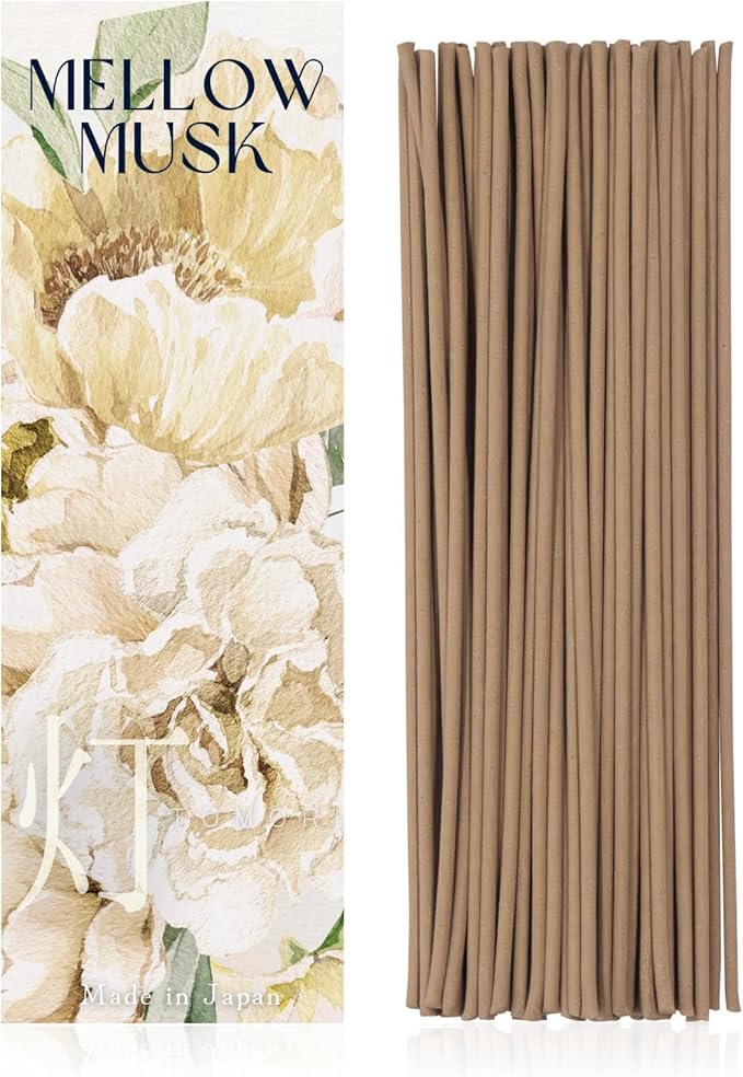 White Musk Luxury Japanese Incense Sticks 60sticks Mellow Musk Bergamot Vanila Coreless Low Smoke Natural Charcoal Free Non Toxic Aromatherapy Meditation Calming Stress Relief Relaxation Yoga TOMORI