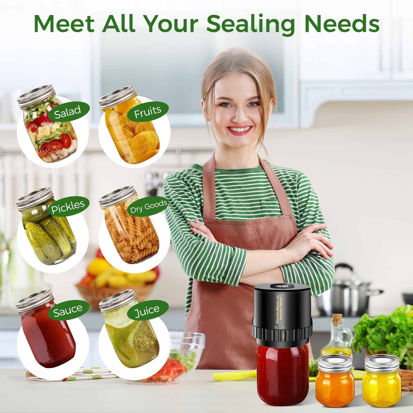 Newise Electric Mason Jar Vacuum Sealer, Automatic Jar Vacuum Sealer Kit for Wide and Regular Mouth Lids, Birthday Gifts for Mom, Portable Vacuum Sealer Machine for Canning, Food Storage