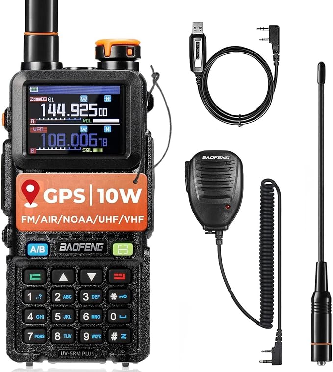 BAOFENG UV-5RM PLUS GPS Ham Radio Handheld, 10W Long Range Two Way Radio, Airband NOAA FM Multi-Band Receiver, 640CH 10 Zo...