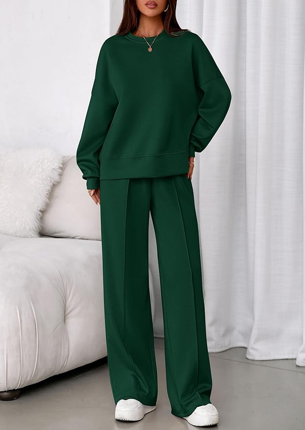 PRETTYGARDEN 2 Piece Sets For Women Fall Trendy Long Sleeve Sweatshirt Wide Leg Pants Loungewear Set Matching Sweatsuit