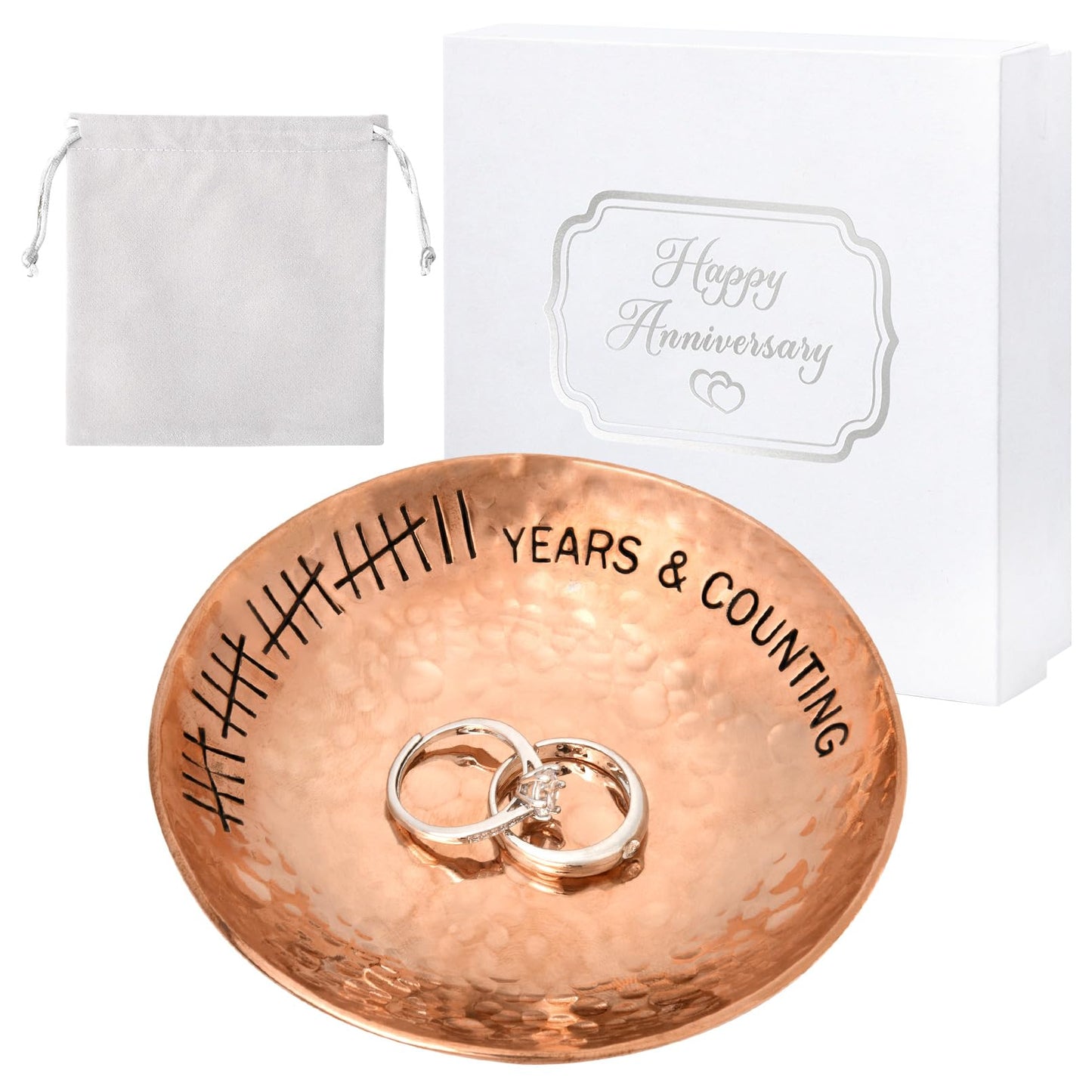 CEELGON 22 Year Wedding Anniversary Copper Gifts 22th Gifts 4" Copper Jewelry Tray Engraved Decorative Dish for Couple Him or Her