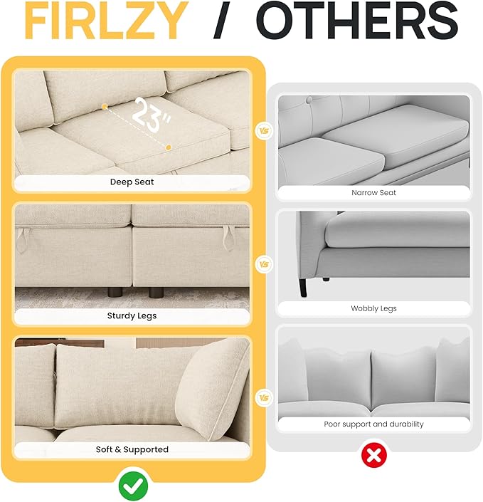 Oversized Modular 6 Seater Sofa with Removable Covers and Storage, Convertible U, L-Shaped and Sleeper Sectional, Modern Sectional Couch with Ottoman Chaise for Living Room, Bedroom, Apartment, Beige