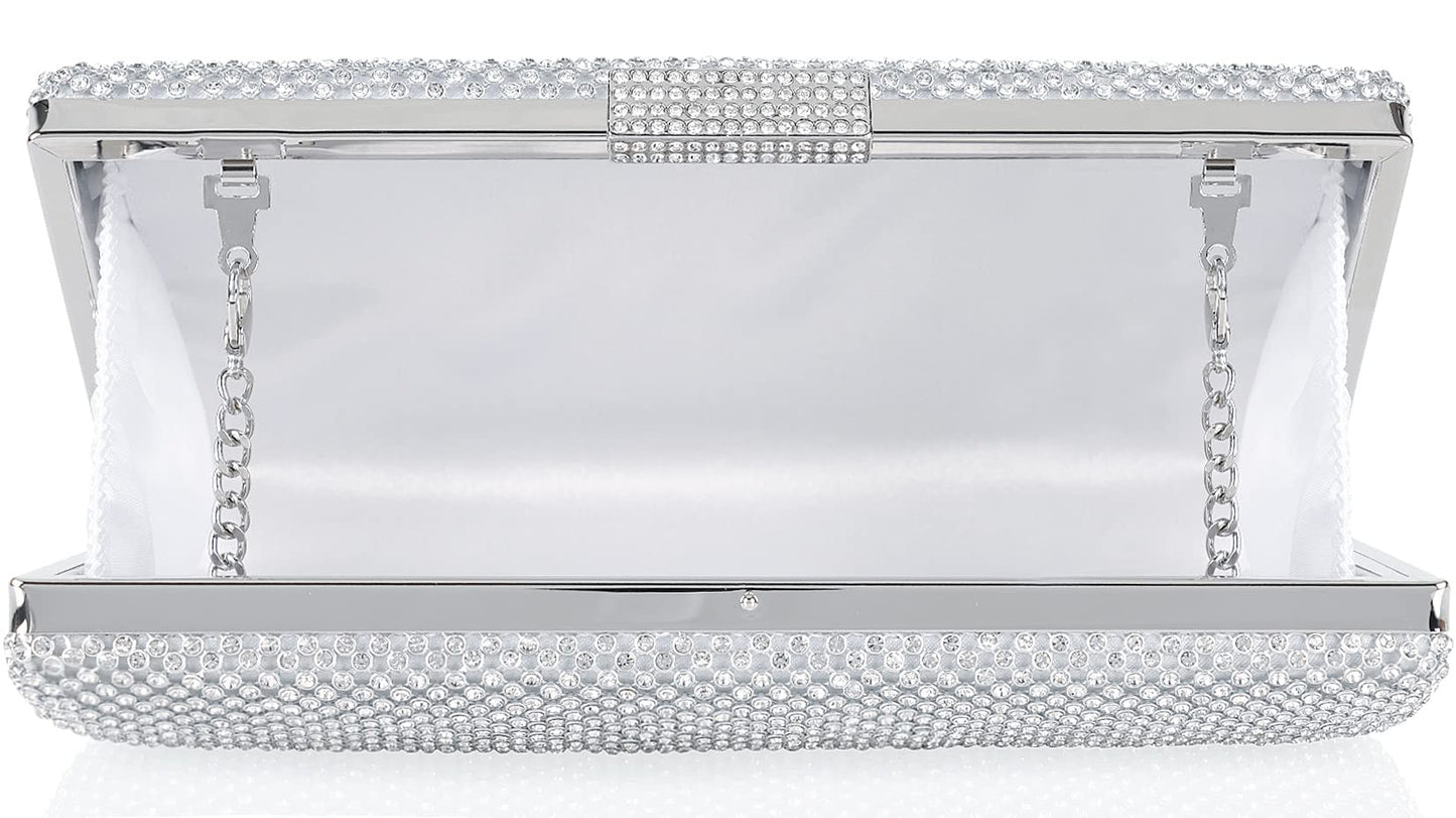 Venoline Rhinestone Purse Women’s Crystal Evening Handbags Sparkling Clutch Purse for Party Prom Wedding bag Silver